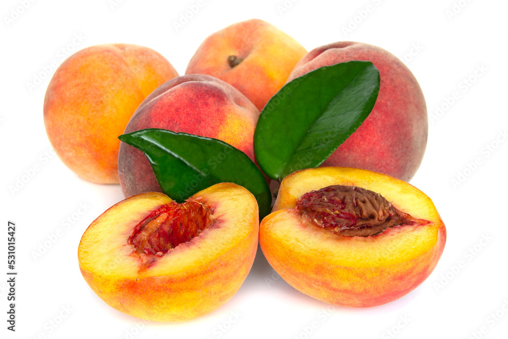 Fresh peaches fruit isolated on white background Fresh peaches fruit isolated on white background