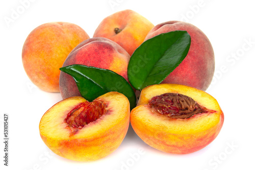 Fresh peaches fruit isolated on white background
