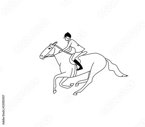 Horseback riding, a rider on a horse gallops forward