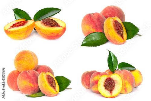 Fresh Peach on White Background With clipping path, Collection of Peach fruit isolated on white background,