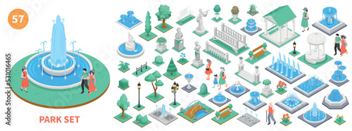 Isometric Fountaind Park Elements