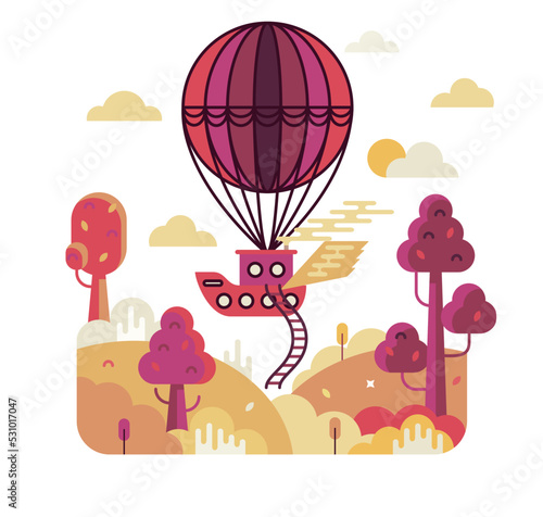 Airship in flat stile, square vector illustration.