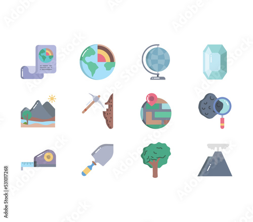 Geography and geology study icon set