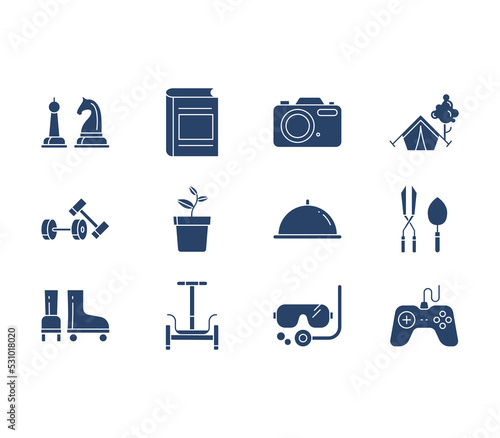 Hobbies and activities icon set