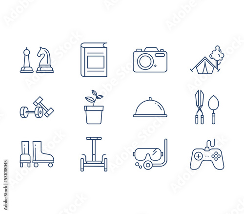 Hobbies and activities icon set