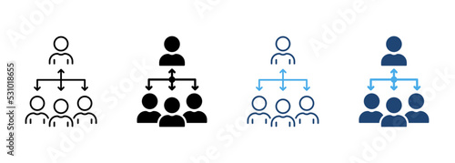 Coordinate Team People Silhouette and Line Icon. Business Company Group Coordination Pictogram. Partnership Teamwork Enterprise Organization Icon. Editable Stroke. Isolated Vector Illustration