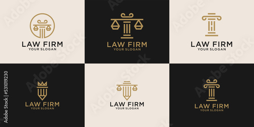 justice logo design collection, law, court, courthouse,