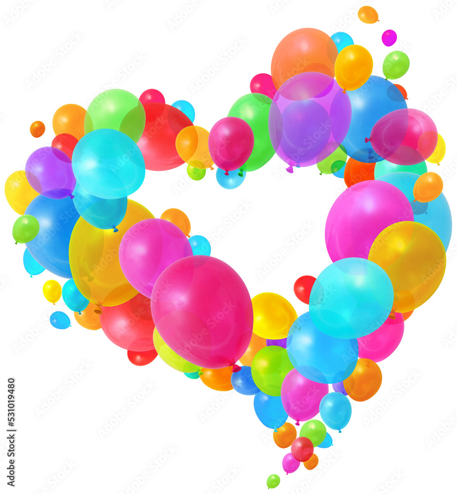Colorful balloons flying in heart shape Colorful balloons flying in heart shape