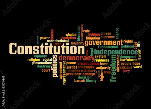 Word Cloud with CONSTITUTION concept, isolated on a black background