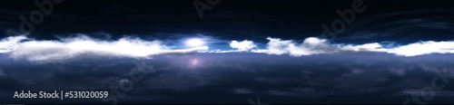 Panorama of the night sky under the moon top view of the clouds, clouds panorama, flying above the clouds in the night sky, 3d rendering