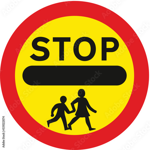 School crossing patrol, The Highway Code Traffic Sign, Signs giving orders, Signs with red circles are mostly prohibitive. Plates below signs qualify their message.