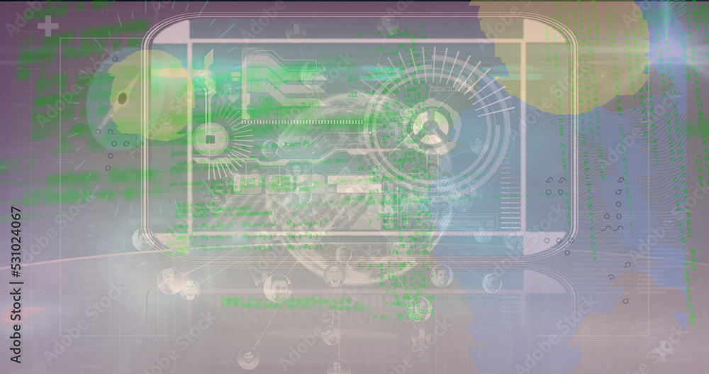 Fototapeta premium Image of data processing over clock and globe