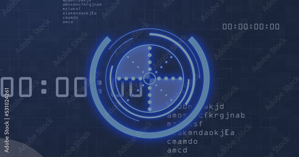 Image of scope scanning and icons over data processing Image of scope scanning and icons over data processing