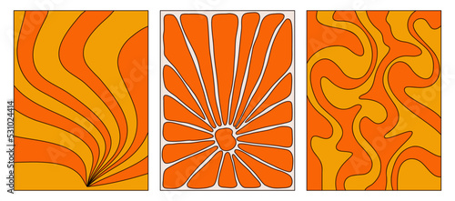 Set of retro backgrounds and posters. Abstract colorful backgrounds with outline. The style of the 70s.Distorted patterns and shapes.Vector illustration isolated on a white background.Graphic Template