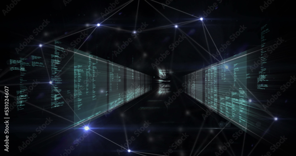 Image of clock and network of connections over dark background Image of clock and network of connections over dark background