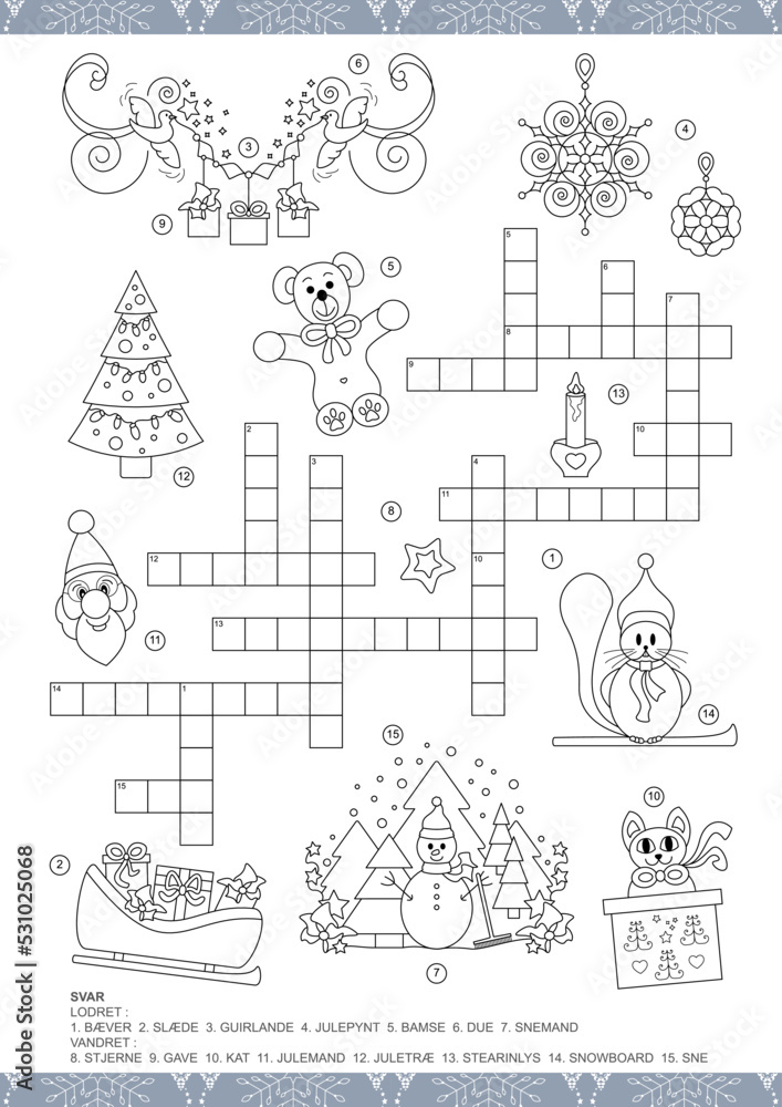 Christmas Crossword in Danish Game and Coloring page Vector Christmas Crossword in Danish Game and Coloring page Vector