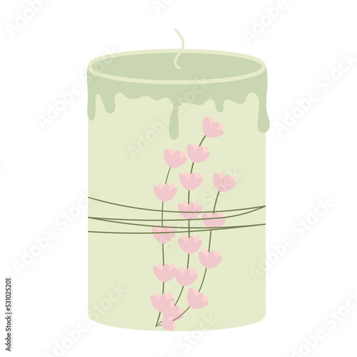 handmade paraffin scented candle with dried flowers for aromatherapy