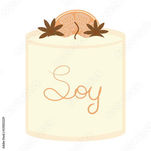 handmade paraffin scented candle in a glass jar with anise and orange for aromatherapy