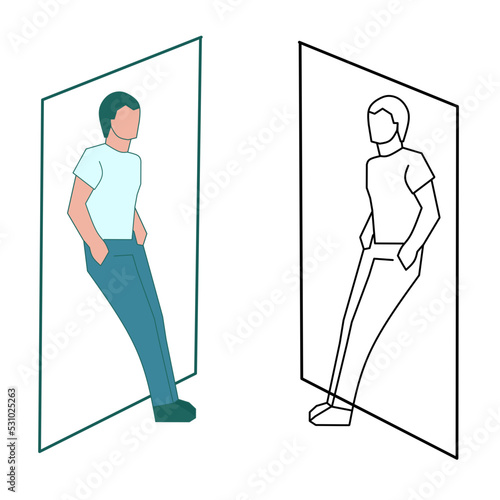 a man is waiting and looking in the mirror