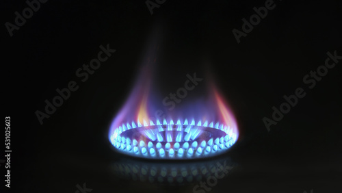 Fotografie, Obraz gas oven - orange tongues of blue flame of a gas burner