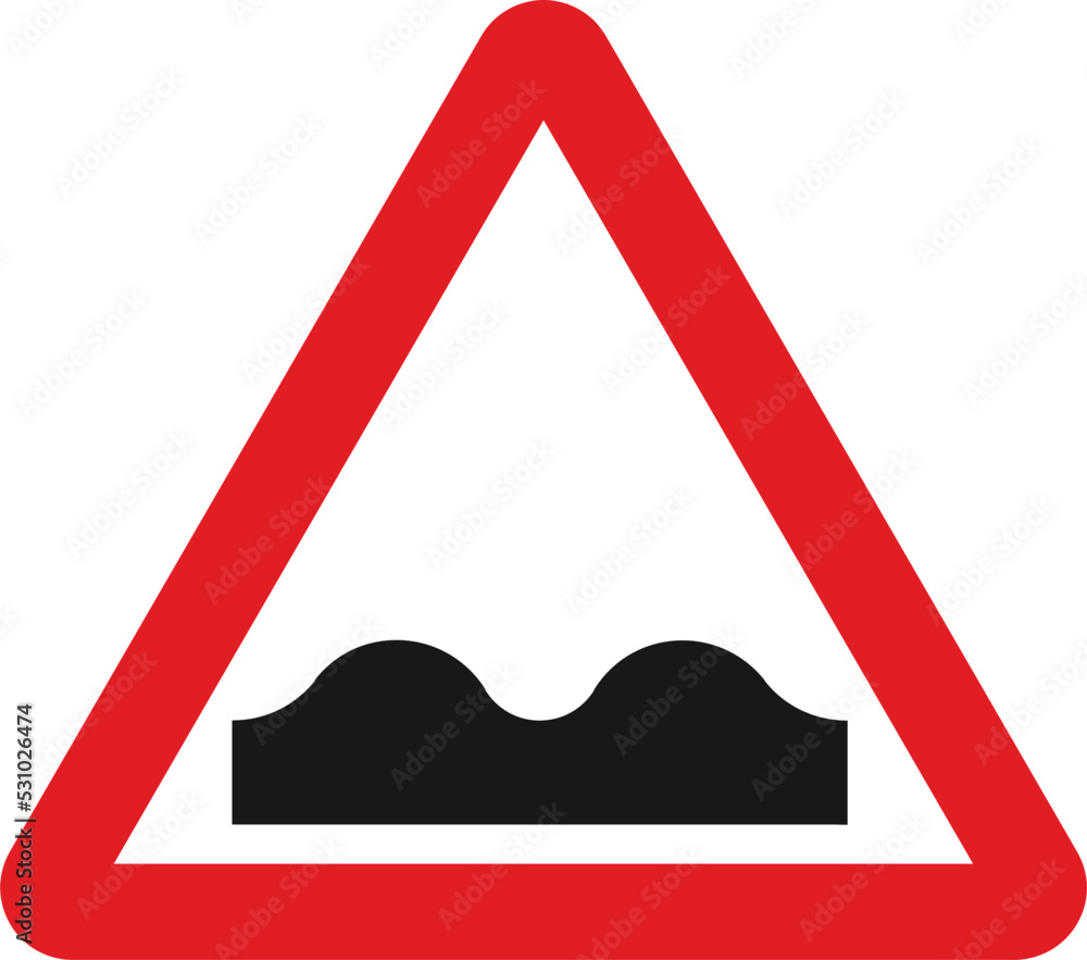 Uneven road, The Highway Code Traffic Sign, Signs giving orders, Signs with red circles are mostly prohibitive. Plates below signs qualify their message. Uneven road, The Highway Code Traffic Sign, Signs giving orders, Signs with red circles are mostly prohibitive. Plates below signs qualify their message.