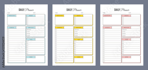Daily Planner Template Set. Printable Daily Planner Design. Minimalist Planner Pages Templates. Productivity Planner Template Design. Organizer & Schedule Planner. 3 Set of Minimalist Planners.