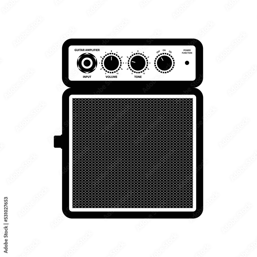 Guitar Amplifier Silhouette. Black and White Icon Design Elements on Isolated White Background Guitar Amplifier Silhouette. Black and White Icon Design Elements on Isolated White Background