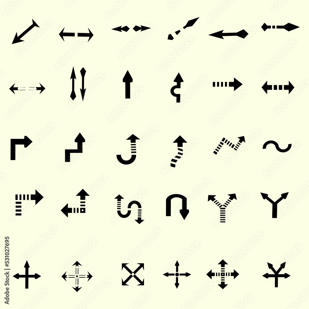 Set of arrows traffic signs direction way upload symbol icon element vector illustration Set of arrows traffic signs direction way upload symbol icon element vector illustration