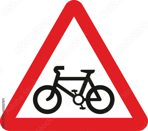 Cycle route ahead, The Highway Code Traffic Sign, Signs giving orders, Signs with red circles are mostly prohibitive. Plates below signs qualify their message.