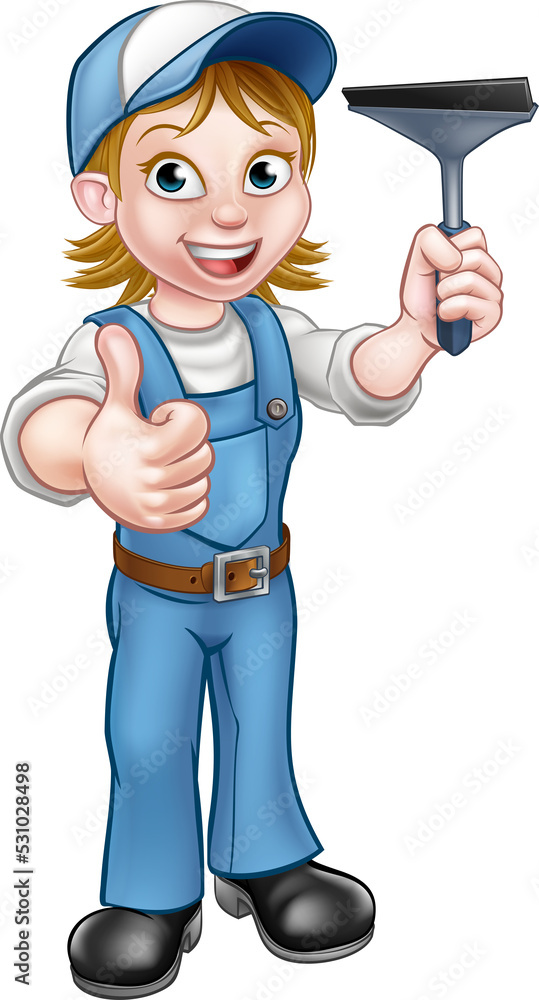Cartoon Female Window Cleaner Character Cartoon Female Window Cleaner Character
