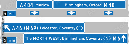 The panel with the inclined arrow indicates the destinations which can be reached by leaving the motorway at the next junction, The Highway Code Traffic Sign, Signs giving orders.