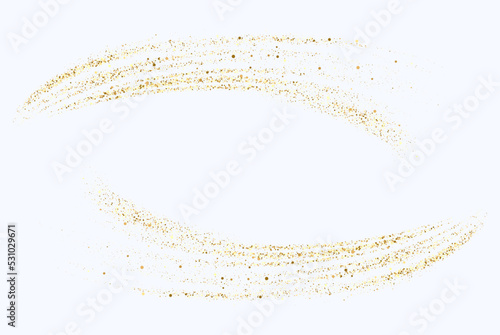 Gold glitters wave. Vector golden sparkling stardust trail. Magic glowing golden confetti isolated on white background.