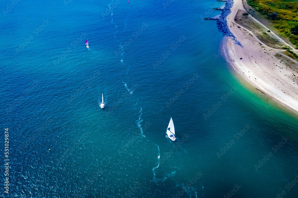 Drone Shot of a Boats in a Sea