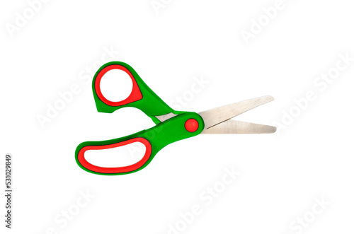 Green School or office scissors isolated on png