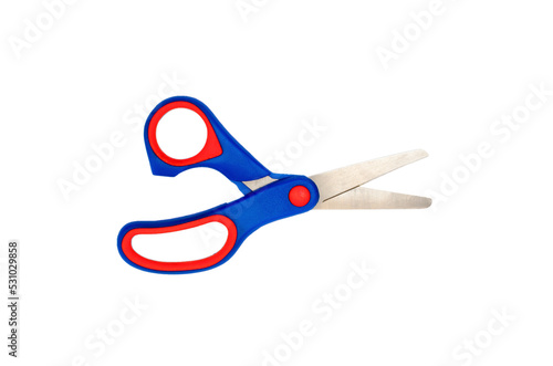 Blue, red scissors for kids isolated on png