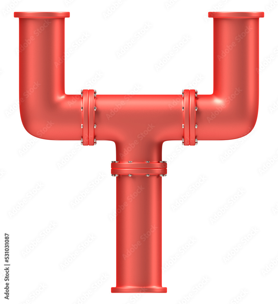 Letter Y made of tubes painted red car paint with steel bolts and nuts, 3d rendering Letter Y made of tubes painted red car paint with steel bolts and nuts, 3d rendering