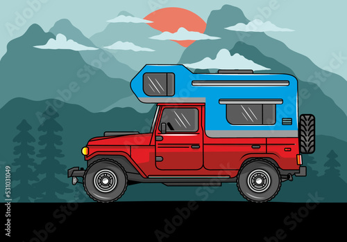 Big overland car illustration badge design