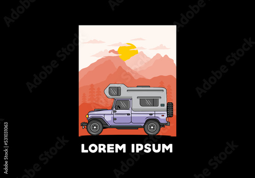 Big overland car illustration badge design