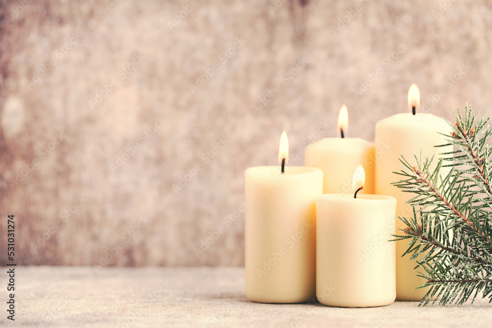 Christmas candles and lights. Christmas background. Christmas candles and lights. Christmas background.