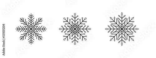 Set of black elegant snowflakes on white background. Vector mandala style ornate snowflakes icon collection for your design, stickers, pattern and more.