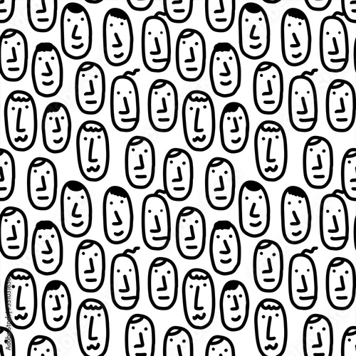 Happy expressive smiling faces people crowd hand drawn seamless pattern feelings emotions