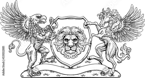 Coat of Arms Crest Griffin Pegasus Lion Shield