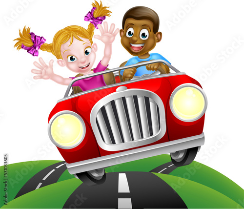Cartoon Characters Driving Car