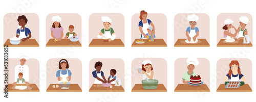 Children Cooking School Flat Icons