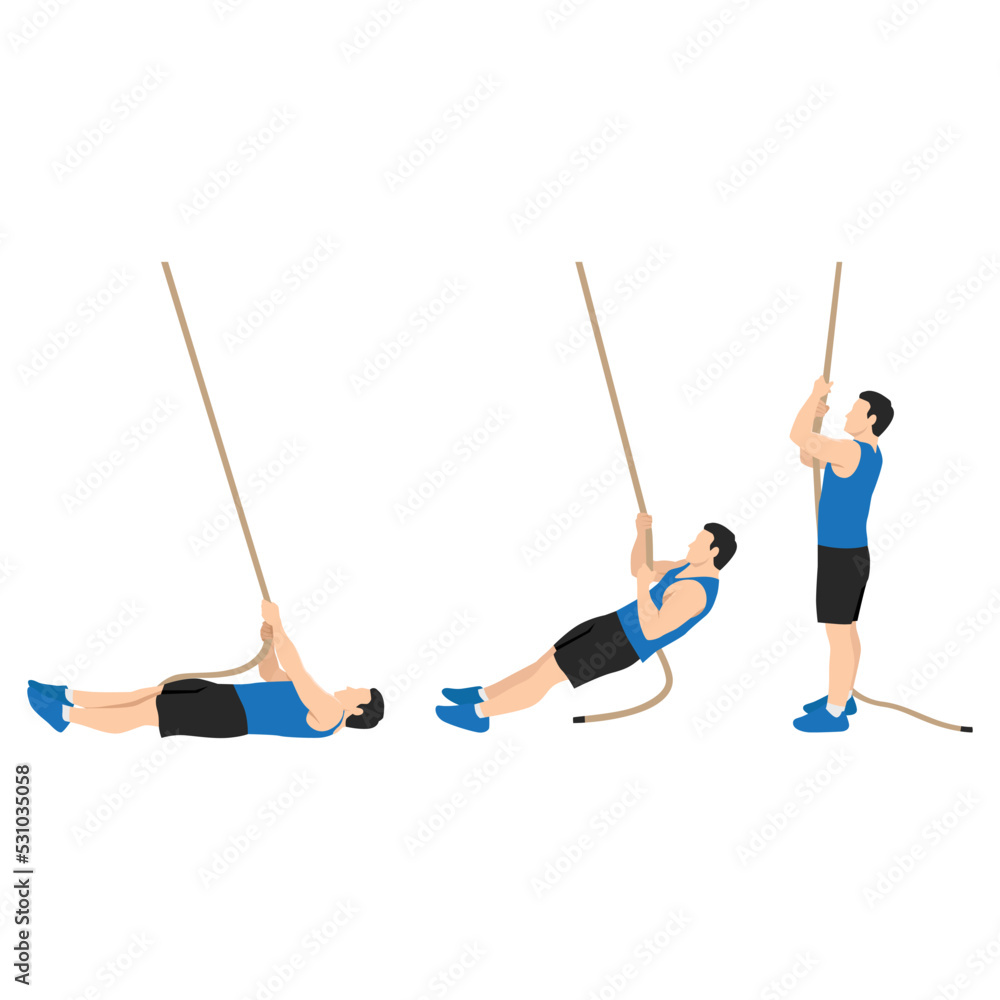 Woman doing Rope climbing lying to stand up exercise. Flat vector  illustration isolated on white background Stock Vector