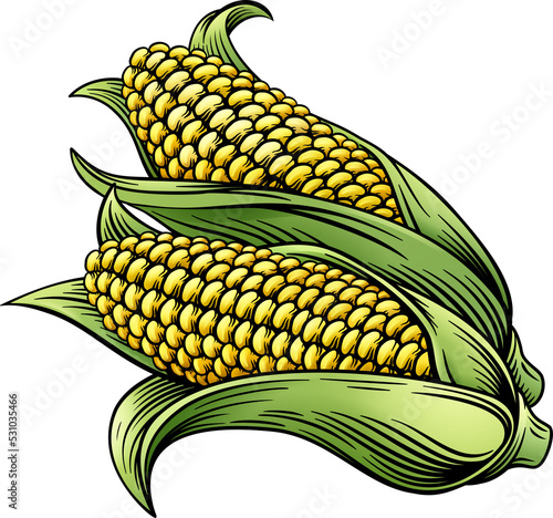 Sweet Corn Ear Maize Woodcu...