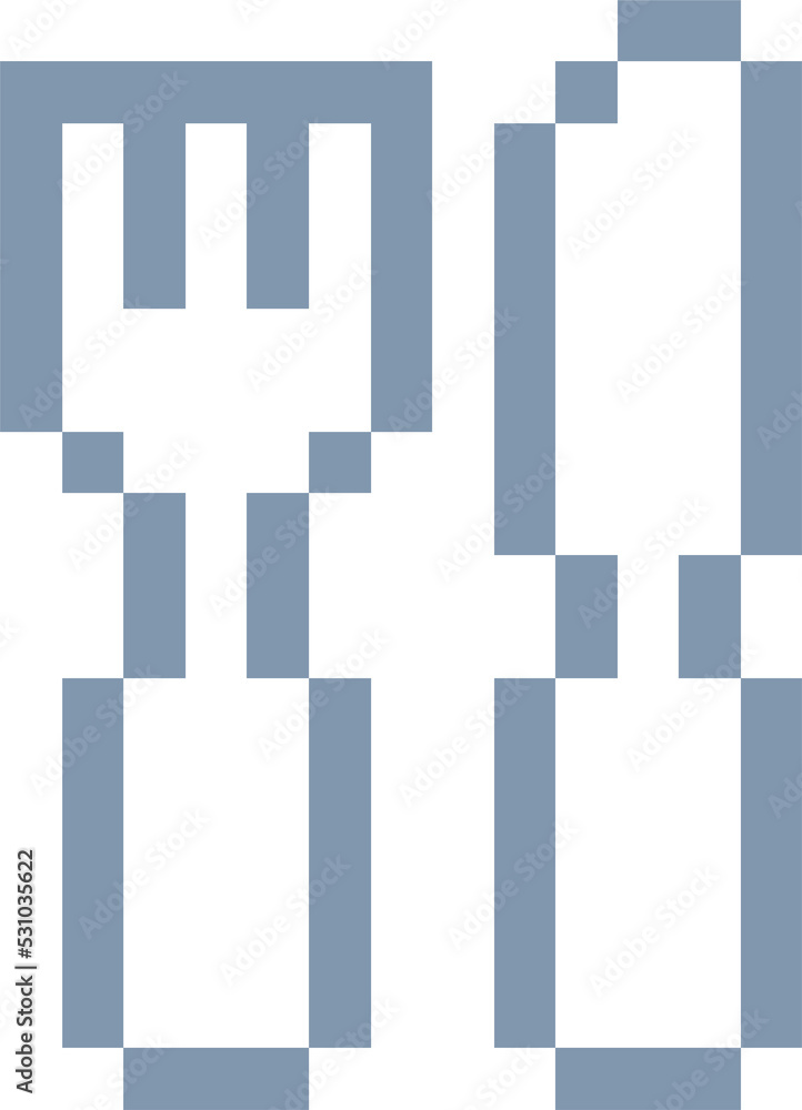 Obraz premium Knife Fork Cutlery Pixel 8 Bit Video Game Art Icon