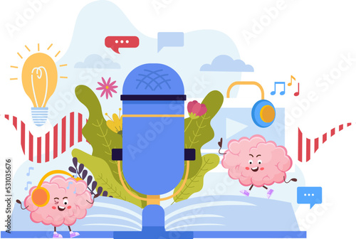 Cartoon Brain Flat Composition