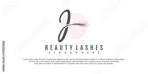 Beauty lashes logo with letter j concept for beauty extention