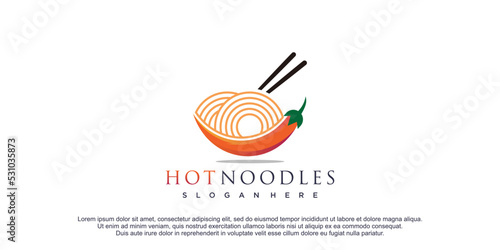 Spicy noodles logo icon illustratiton with creative design premuim vector